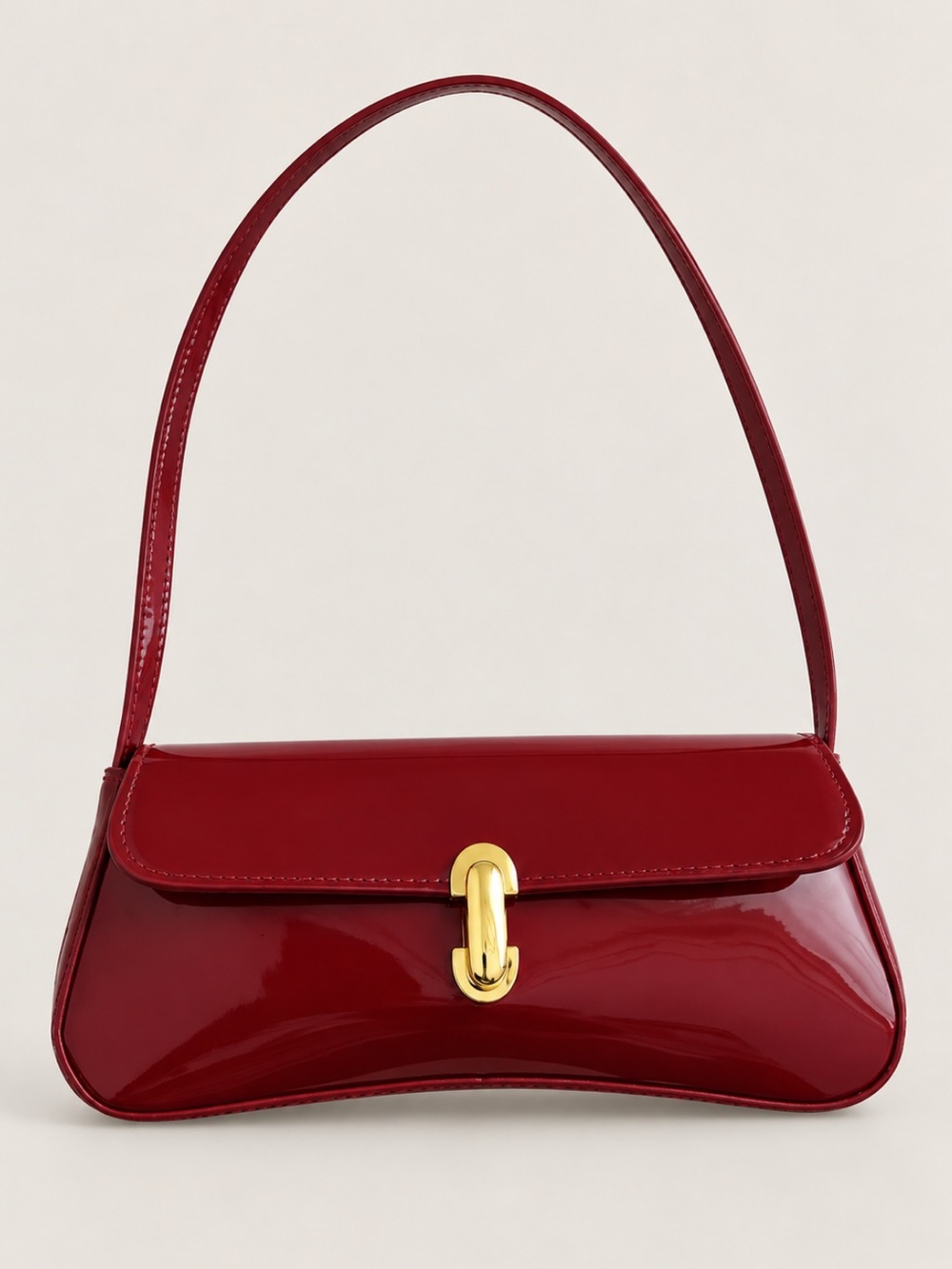 New! Cranberry Red Glossy Leather Gold Buckle Shoulder Bag Purse NWOT